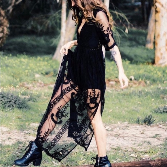 Black Boho Festival Lace Maxi Dress. Festival time - Picture 4 of 7